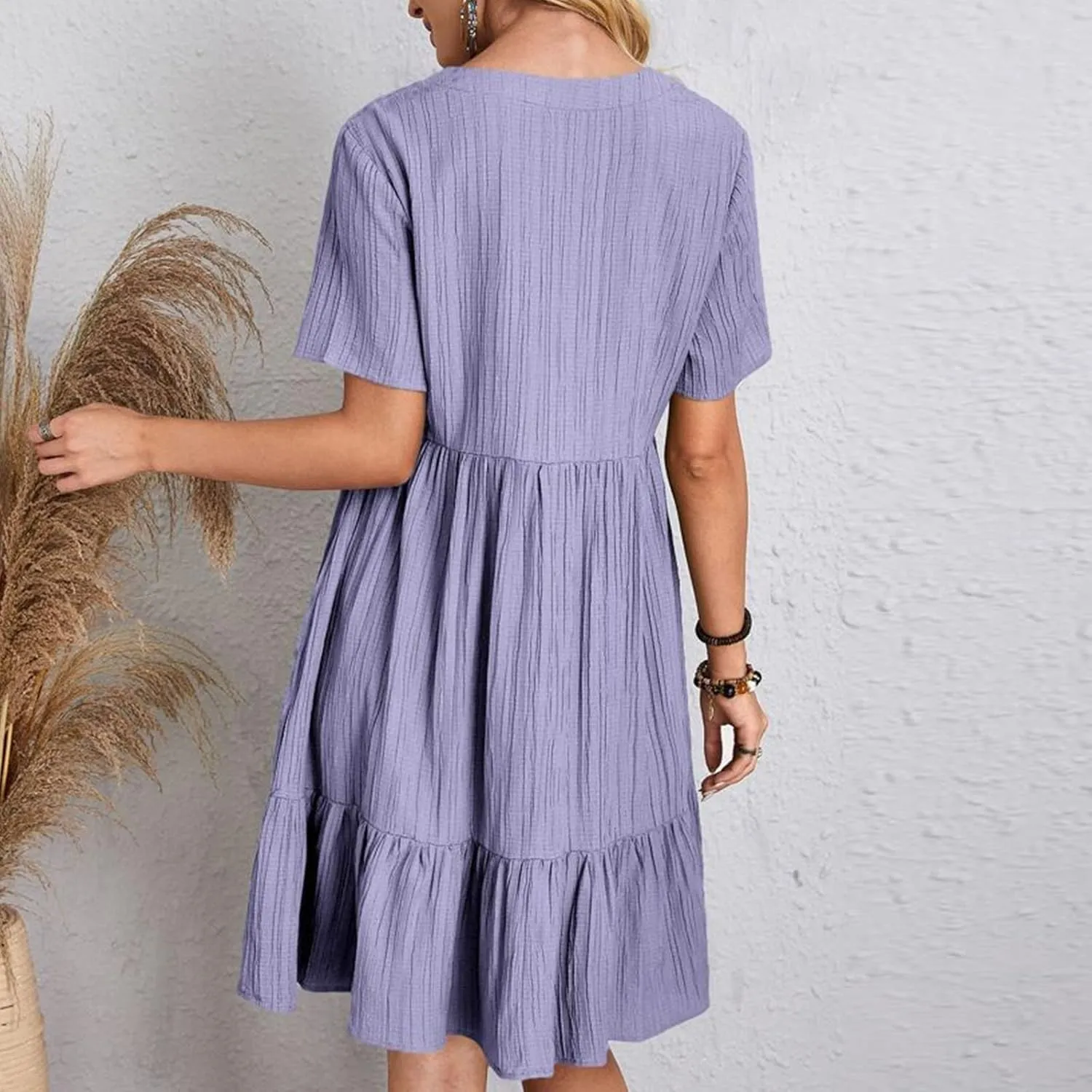 Womens Summer Dresses Sexy V Neck Party Dress Mini Ruffle Dresses Casual Beach Dress Short Sleeve Sundresses 2025