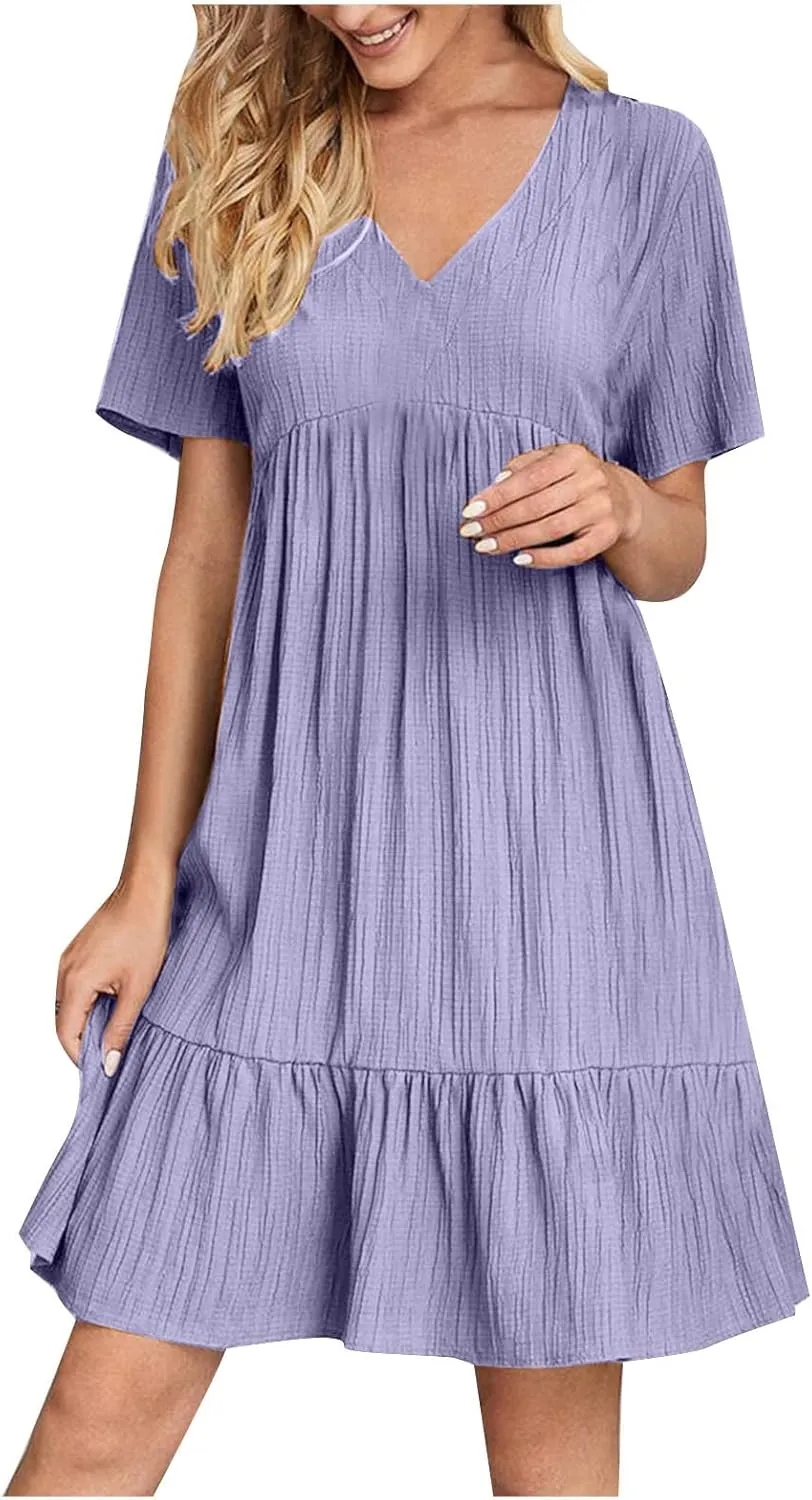 Womens Summer Dresses Sexy V Neck Party Dress Mini Ruffle Dresses Casual Beach Dress Short Sleeve Sundresses 2025