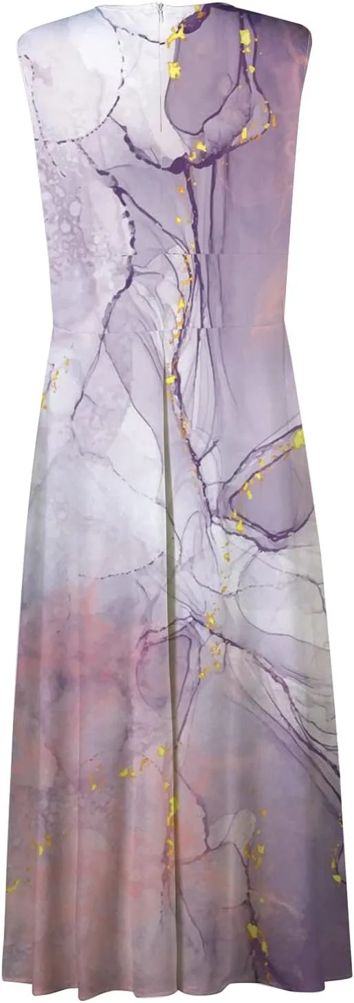 Women's Summer Maxi Dresses V Neck Sleeveless Boho Beach Swing Spring Dresses, S-3XL