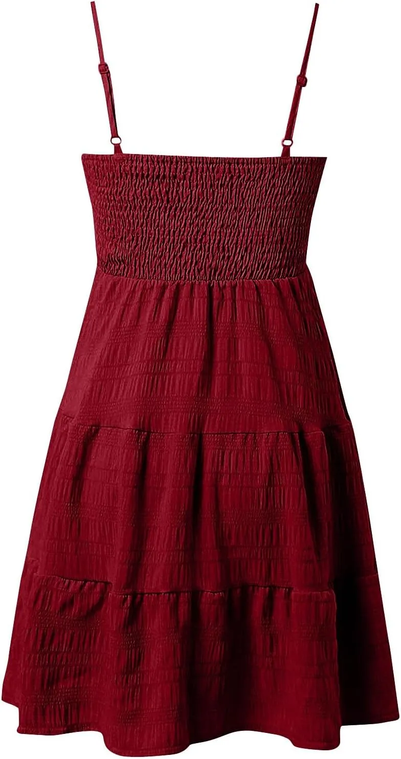 Women's Summer Sleeveless Sundress Casual Flowy A-Line Mini Dress with Adjustable Straps Beach Vacation Clothes