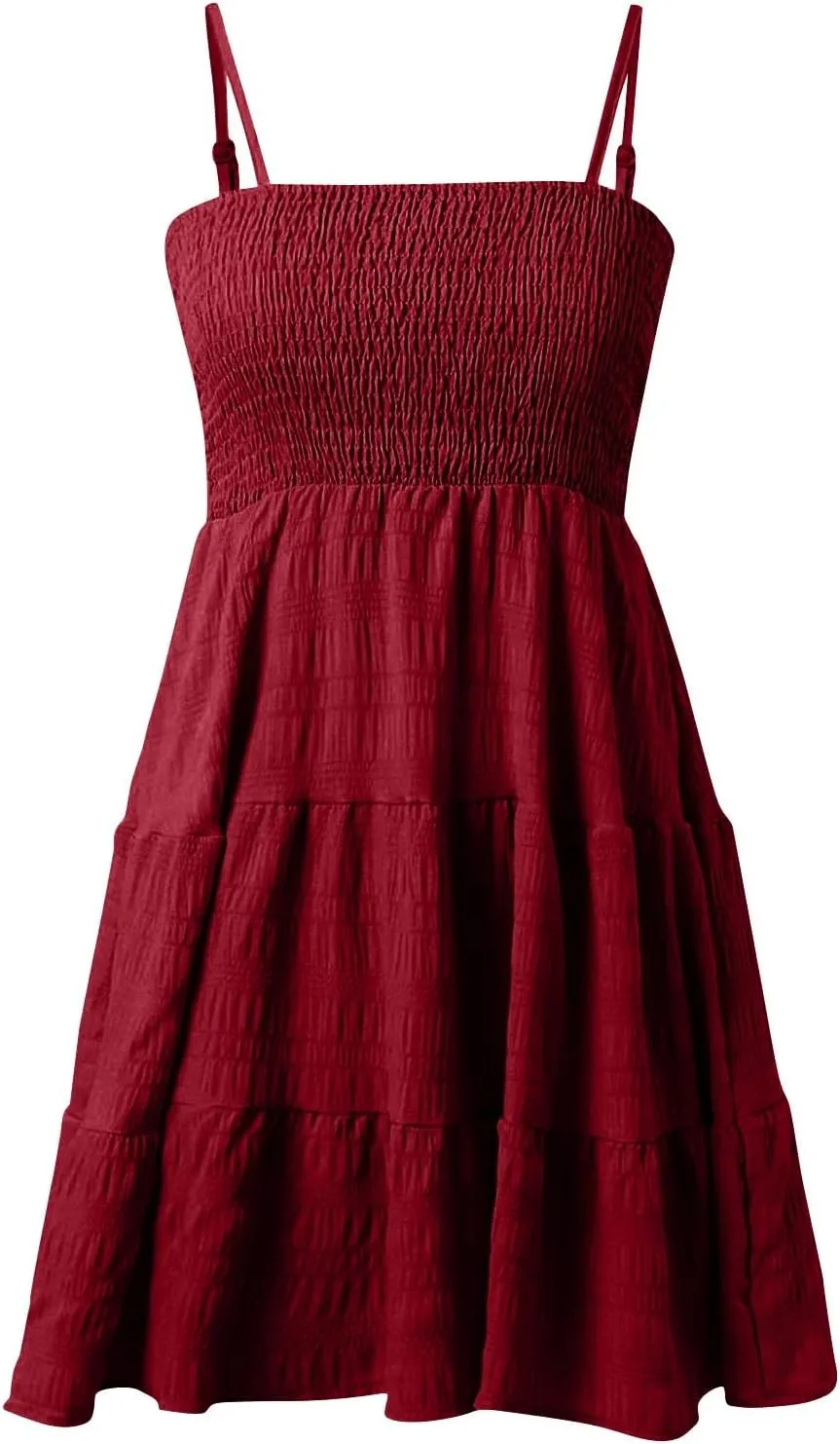 Women's Summer Sleeveless Sundress Casual Flowy A-Line Mini Dress with Adjustable Straps Beach Vacation Clothes