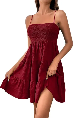 Women's Summer Sleeveless Sundress Casual Flowy A-Line Mini Dress with Adjustable Straps Beach Vacation Clothes