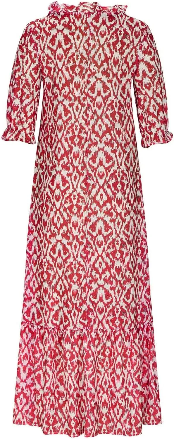 Women's Summer Spring Maxi Dresses V-Neck Short Sleeve Printed Tunic Dress Swing Flowy Long Beach Dress