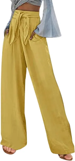 Women's Wide Leg Pants Cotton Linen Casual Summer Dress High Waisted Palazzo Pants Baggy Long Trousers with Pockets
