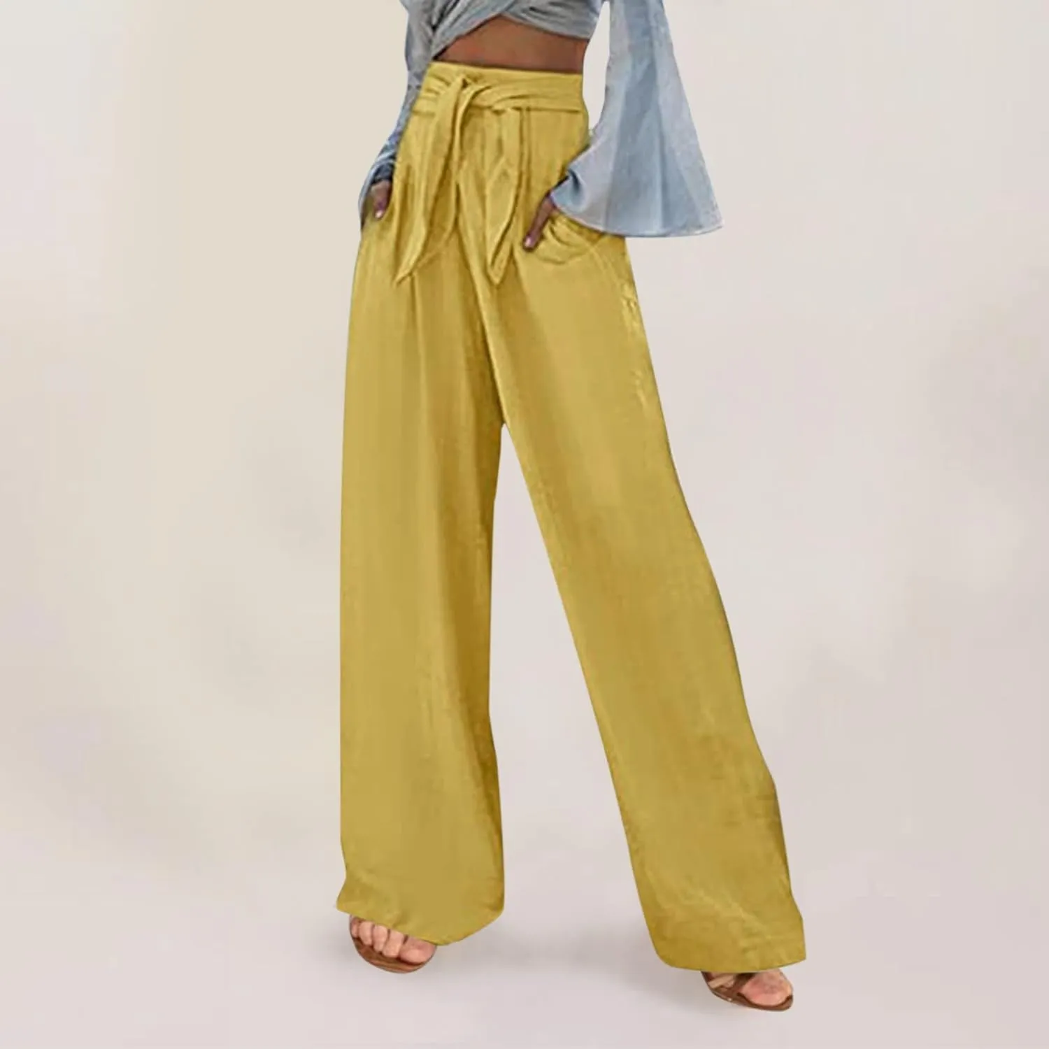 Women's Wide Leg Pants Cotton Linen Casual Summer Dress High Waisted Palazzo Pants Baggy Long Trousers with Pockets