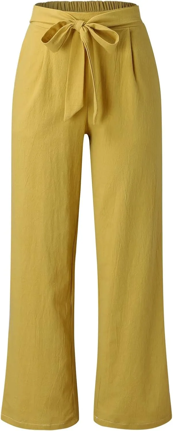 Women's Wide Leg Pants Cotton Linen Casual Summer Dress High Waisted Palazzo Pants Baggy Long Trousers with Pockets