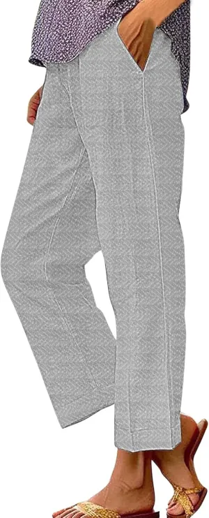 Women's Wide Leg Pants with Pockets Casual Loose Pants Wide Leg Loose Cotton Linen Palazzo Women's Beach