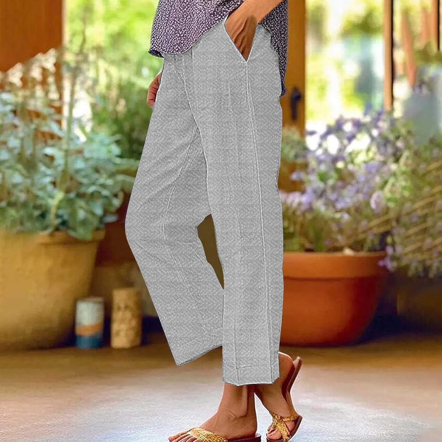 Women's Wide Leg Pants with Pockets Casual Loose Pants Wide Leg Loose Cotton Linen Palazzo Women's Beach
