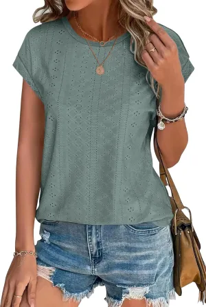 XIEERDUO Womens Tops Short Sleeve Shirts Blouses for Women Dressy Casual Cap Sleeve Tops with Curved Hem
