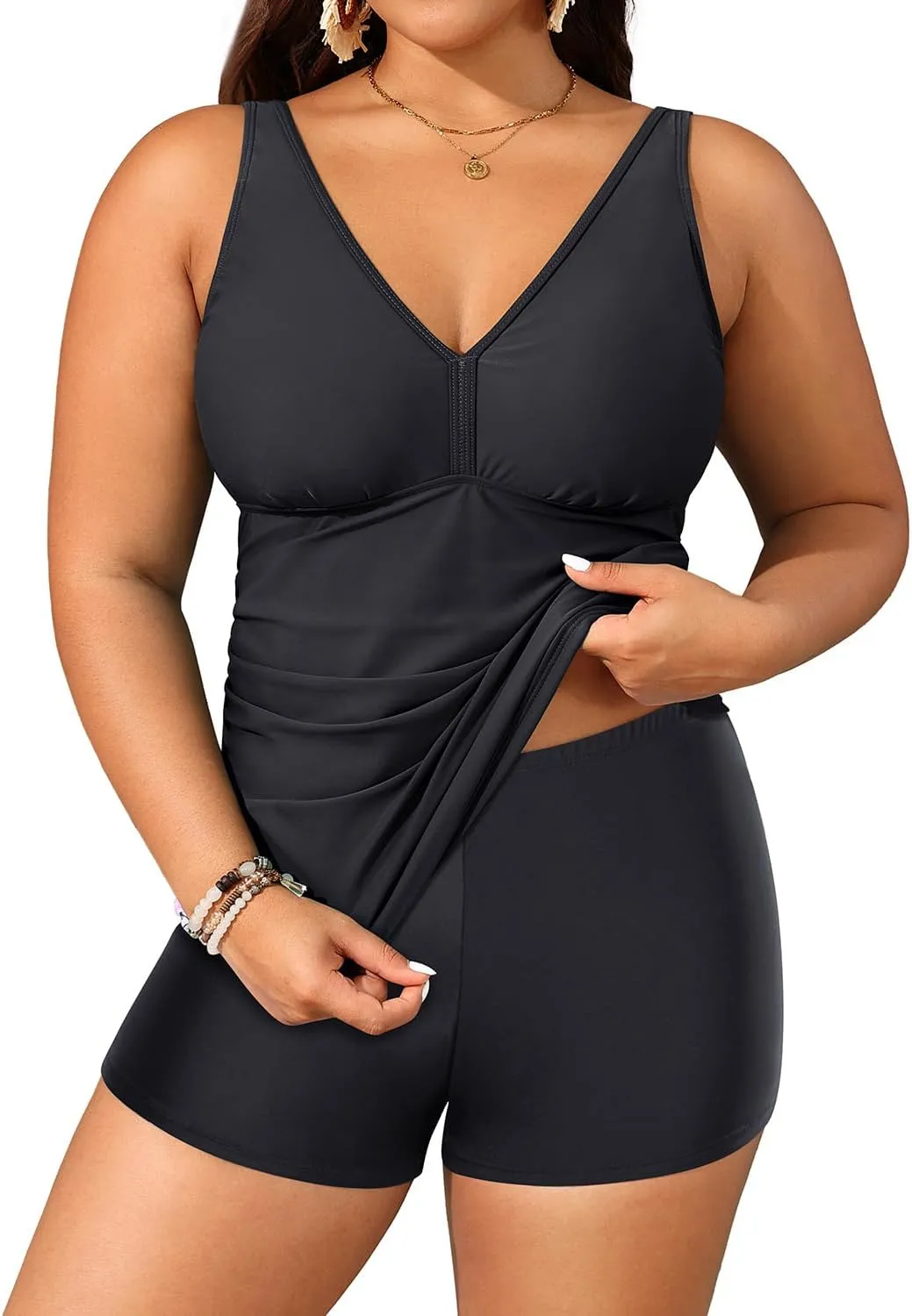 Yonique Womens Plus Size Swimsuits with Shorts Tummy Control Tankini Two Piece Bathing Suits Athletic Swimwear