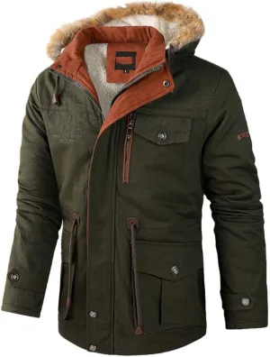 Youllyuu Men Jacket Winter Parka Hooded Windbreaker Cotton Padded Thick Coat Slim Fit Fleece Jacket