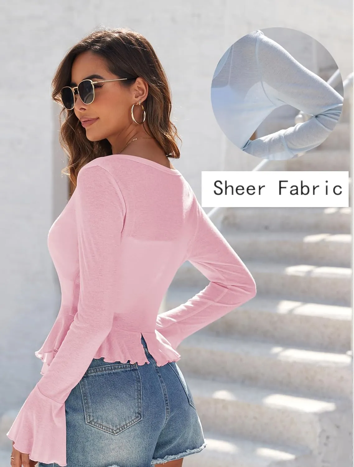 ZAFUL Women Long Sleeve Open Front Knit Cardigans Lightweight Summer Y2k Cropped Bolero Shrug Sheer Cute Trendy Going Out Top