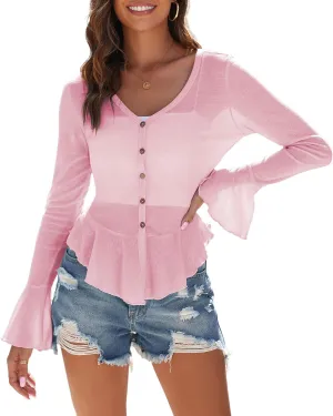 ZAFUL Women Long Sleeve Open Front Knit Cardigans Lightweight Summer Y2k Cropped Bolero Shrug Sheer Cute Trendy Going Out Top