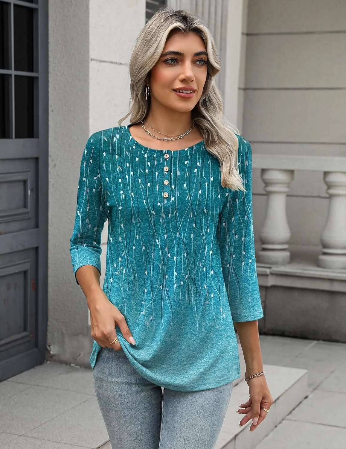 Zeagoo 3/4 Length Sleeve Women Tops Crew Neck Blouses Dressy Casual Summer T Shirts Loose Fit Business Work Clothes