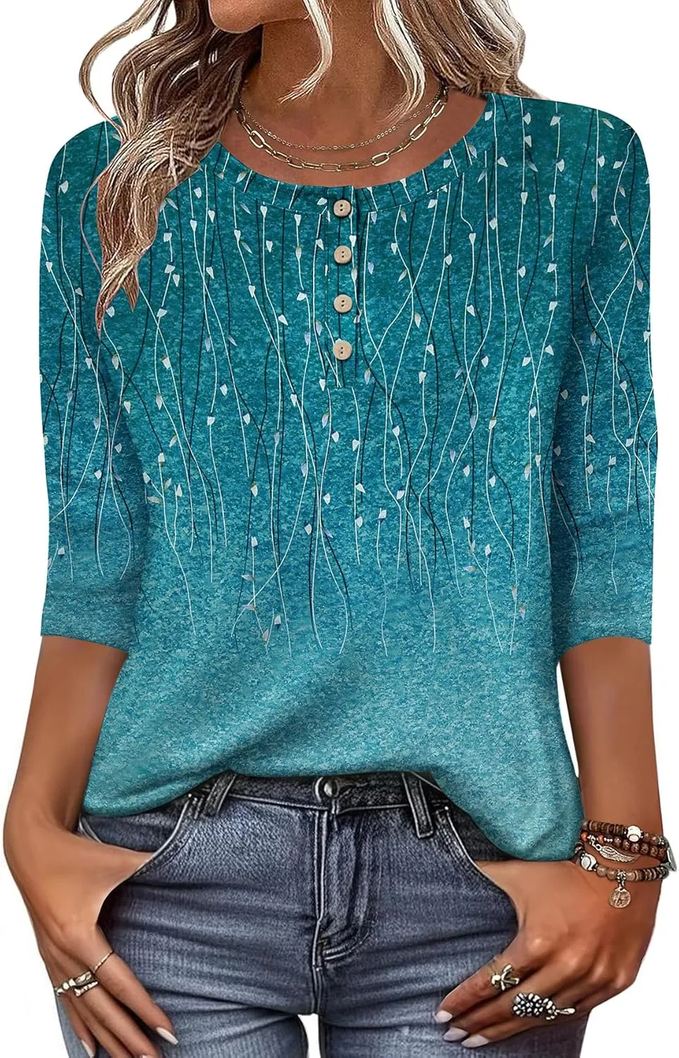 Zeagoo 3/4 Length Sleeve Women Tops Crew Neck Blouses Dressy Casual Summer T Shirts Loose Fit Business Work Clothes