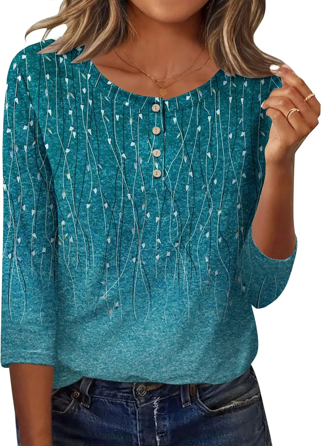 Zeagoo 3/4 Length Sleeve Women Tops Crew Neck Blouses Dressy Casual Summer T Shirts Loose Fit Business Work Clothes