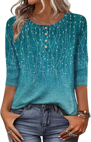 Zeagoo 3/4 Length Sleeve Women Tops Crew Neck Blouses Dressy Casual Summer T Shirts Loose Fit Business Work Clothes