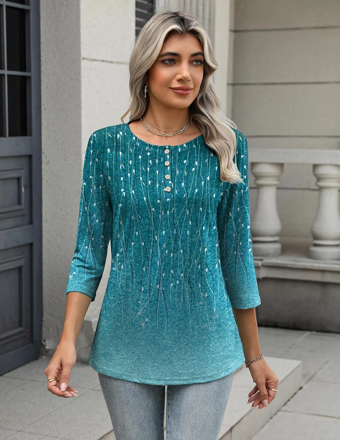 Zeagoo 3/4 Length Sleeve Women Tops Crew Neck Blouses Dressy Casual Summer T Shirts Loose Fit Business Work Clothes