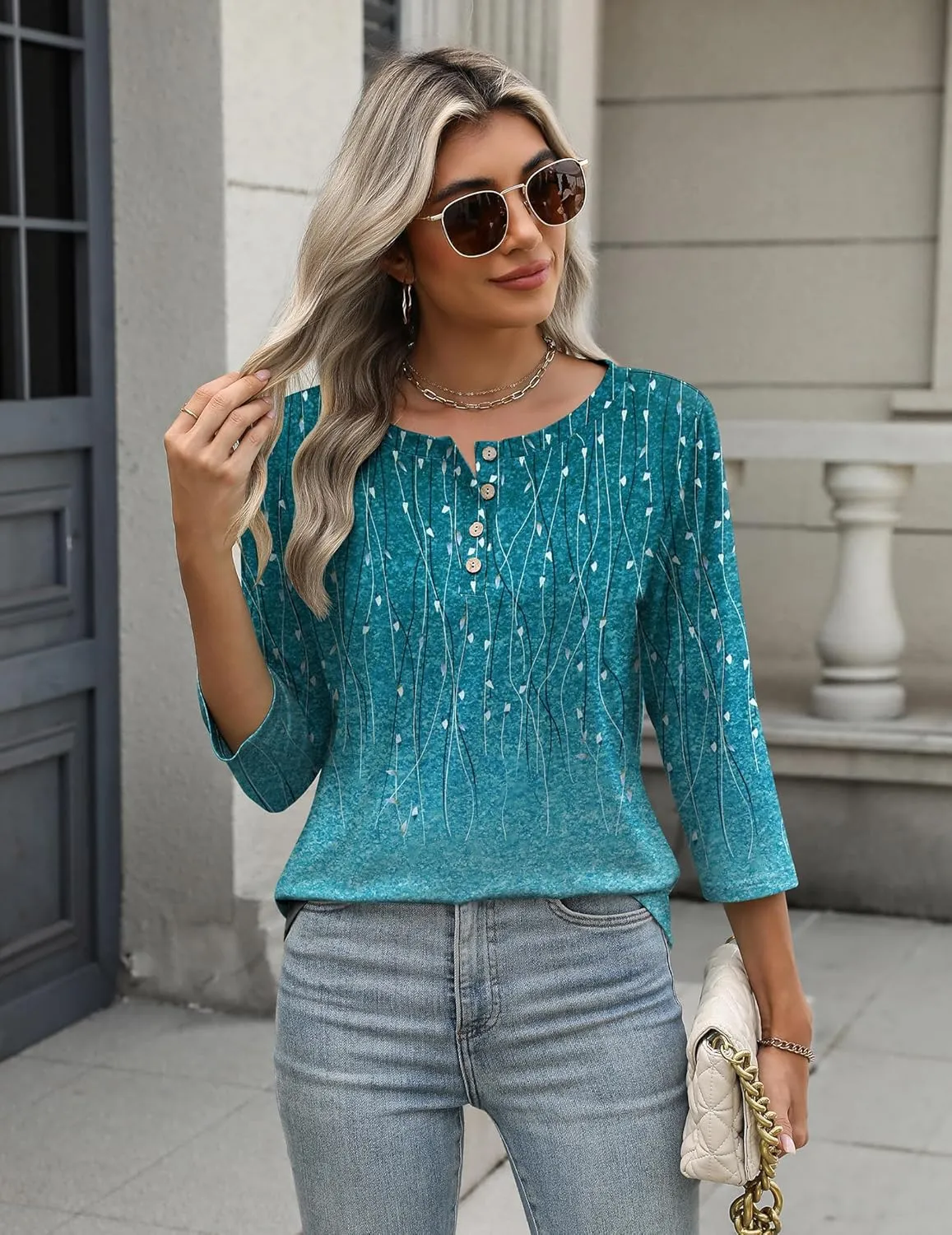 Zeagoo 3/4 Length Sleeve Women Tops Crew Neck Blouses Dressy Casual Summer T Shirts Loose Fit Business Work Clothes