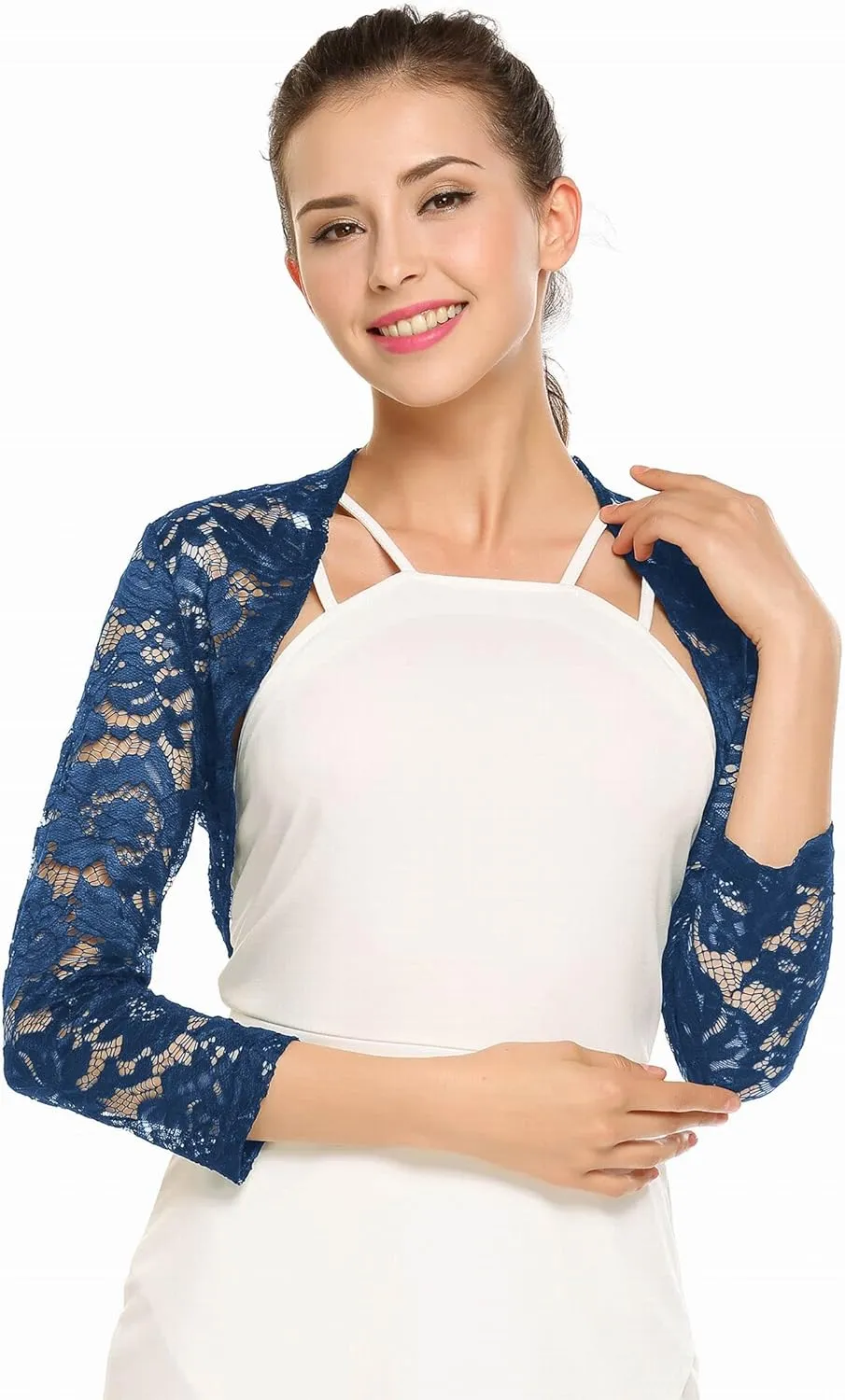Zeagoo Women's 3/4 Sleeve Bolero Shrugs for Dresses Crochet Lace Open Front Cropped Cardigan