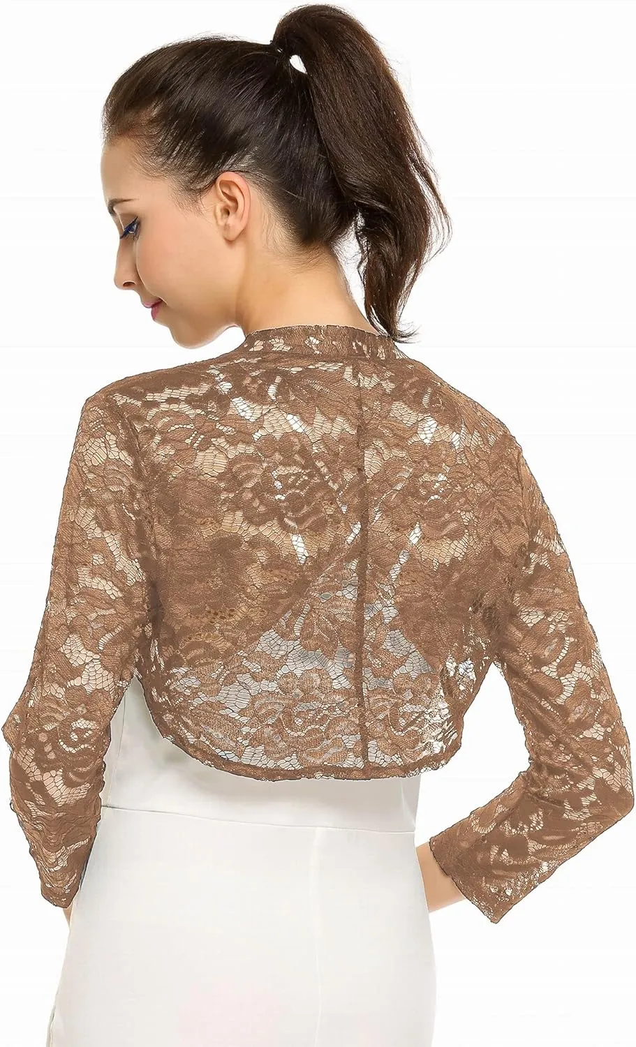 Zeagoo Women's 3/4 Sleeve Bolero Shrugs for Dresses Crochet Lace Open Front Cropped Cardigan