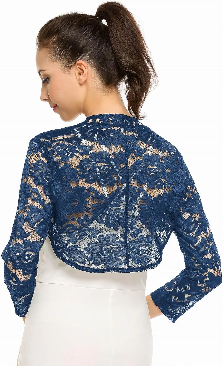 Zeagoo Women's 3/4 Sleeve Bolero Shrugs for Dresses Crochet Lace Open Front Cropped Cardigan
