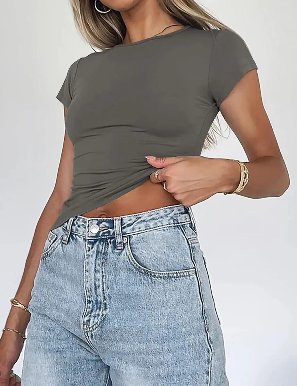 ZHENWEI Crop Workout Tops for Women Pack Summer Short Sleeve Gym Athletic Compression Shirts Cute Tight Basic Tops Tee